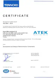 ATEK MIDAS ISO 9001:2015 Certificate — valid through 2028, certified by TÜV